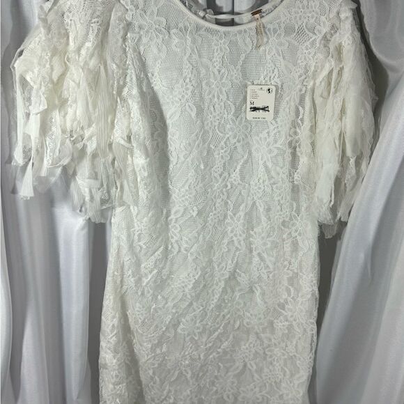 FREE PEOPLE SONGBIRD LACE MINI DRESS IN WHITE FRILL NWT - Picture 5 of 9